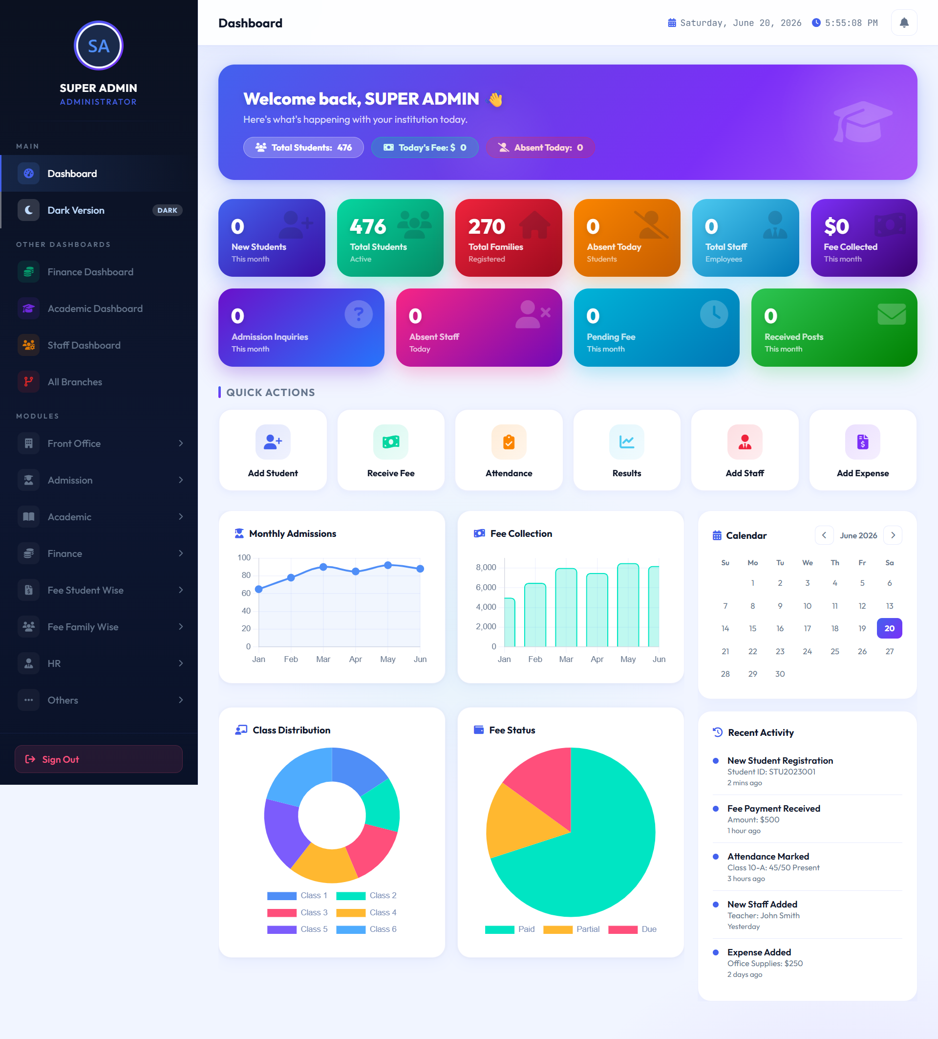 Light Super Admin Dashboard