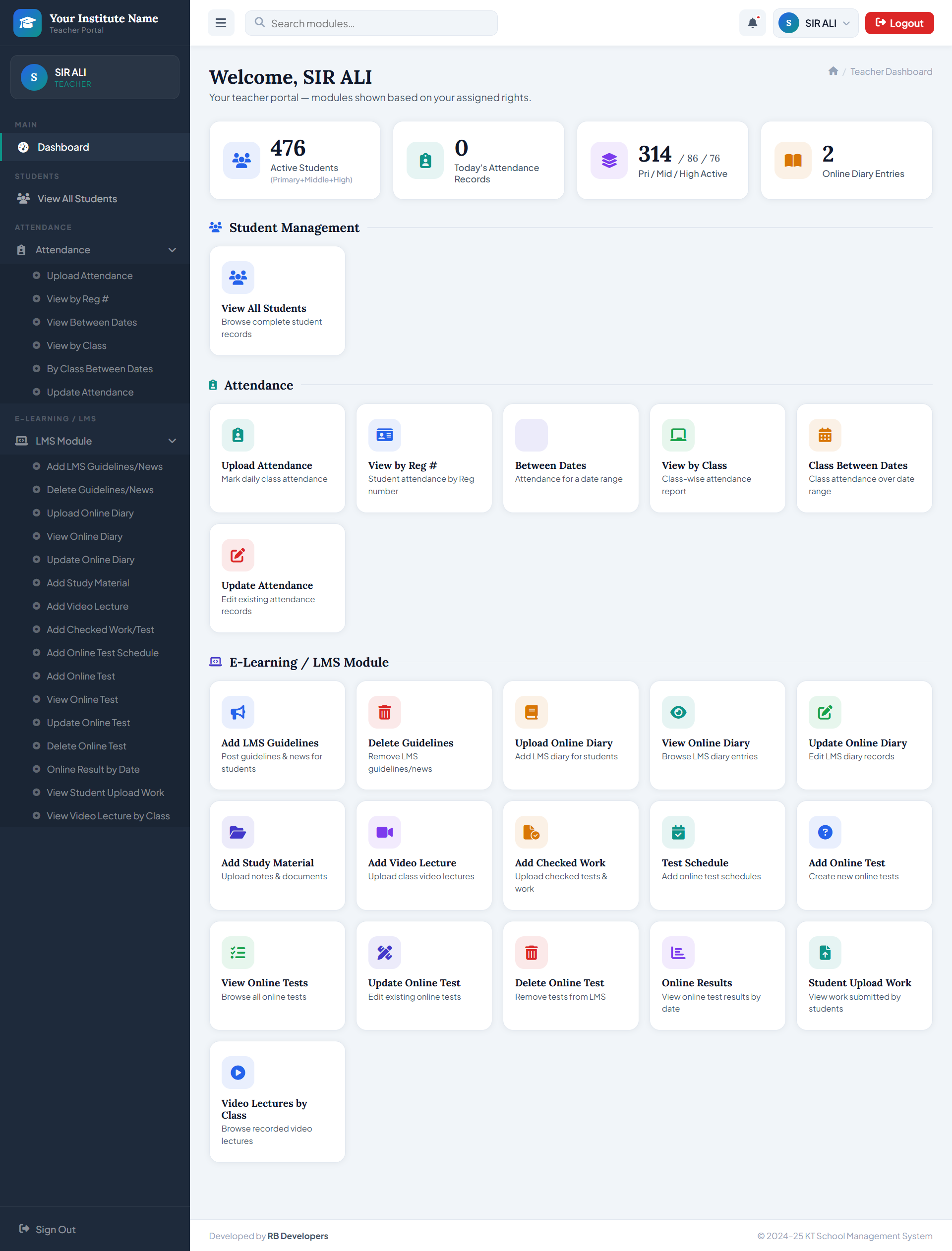Teacher Portal Dashboard